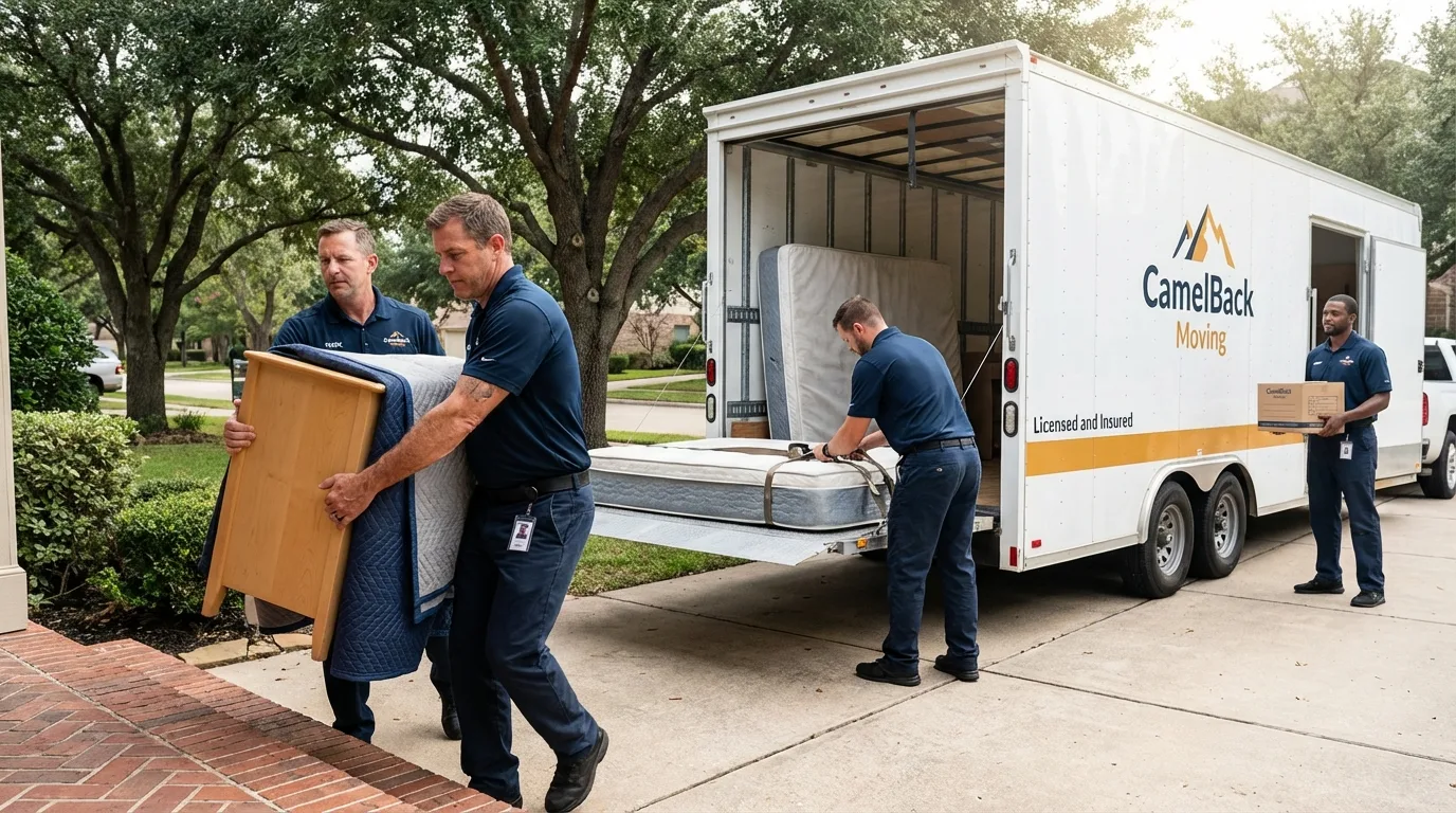 Crew loading residential truck for cross-state move from Clymer, NY