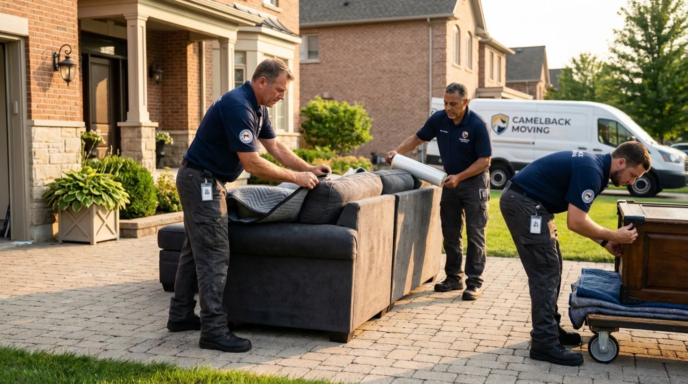 Large estate moving crew wrapping furniture in Clymer, NY